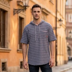 Born Fly Anytown USA Blue/White Striped Hoodie 2XL EUC